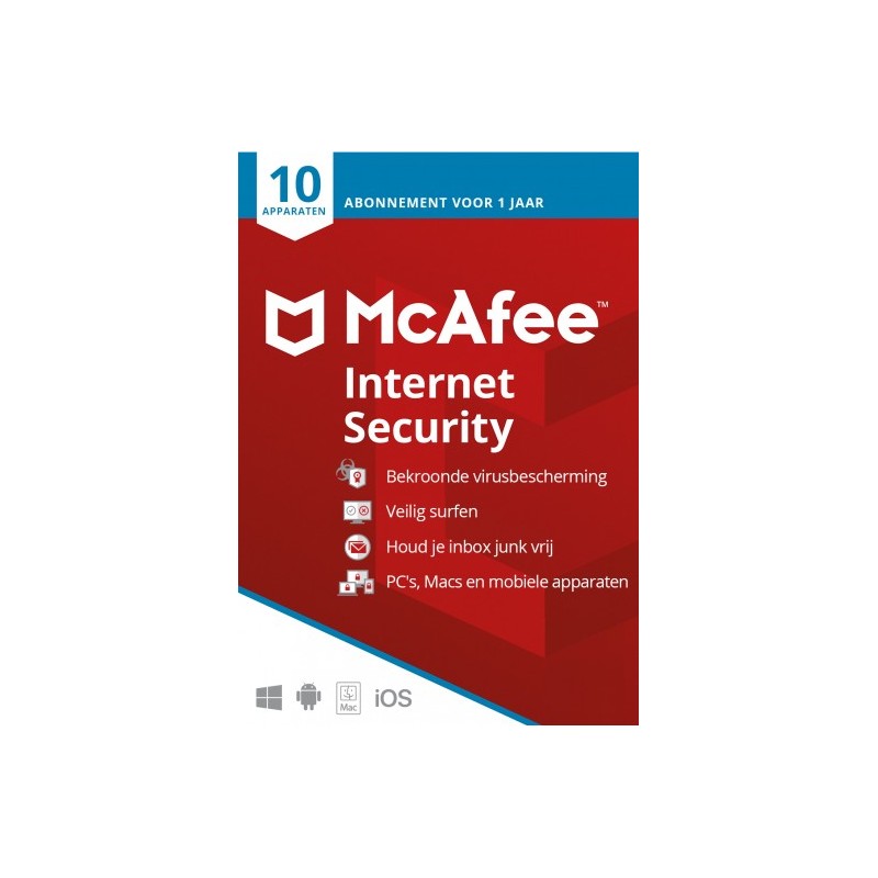 McAfee Internet Security 10 apparaten 1 jaar Windows - Mac - Android - iOS