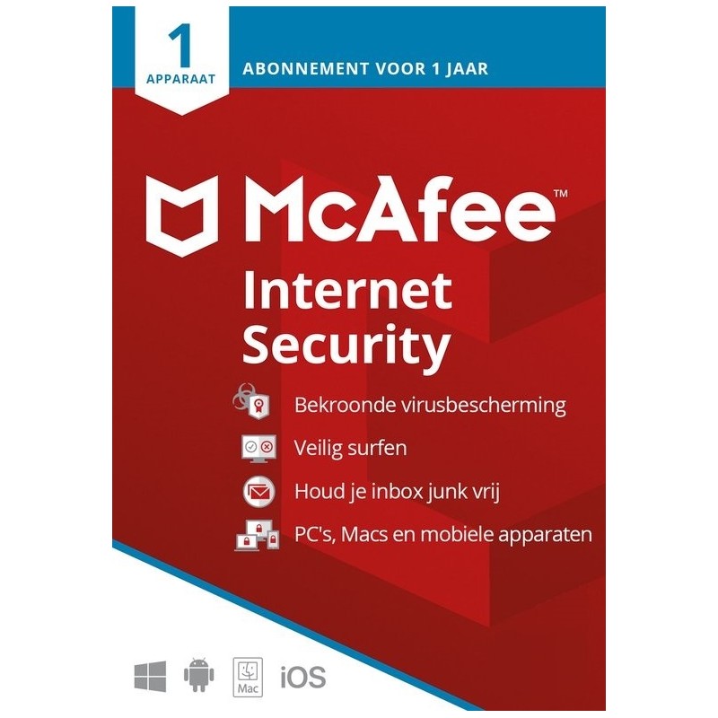 McAfee Internet Security 1 apparaat 1 jaar Windows - Mac - Android - iOS