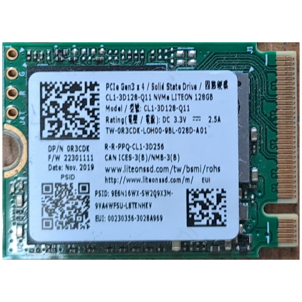 Lite-On CL1-3D128-Q11 - 128GB PCIe NVMe M.2 2230 Gen3x4 SSD