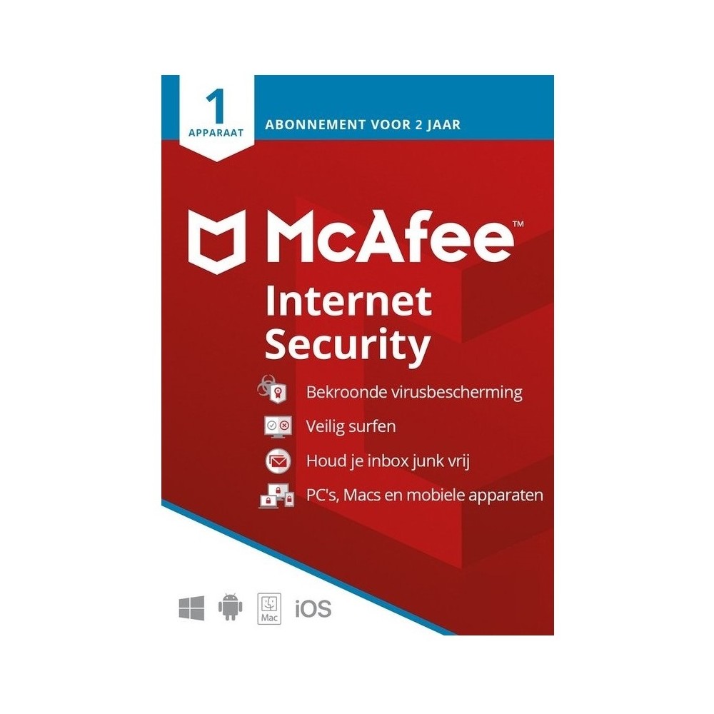 McAfee Internet Security 1 apparaat 2 jaar voor Windows - Mac - Android - iOS