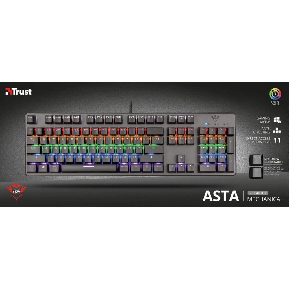 Trust GXT 865 Asta Gaming Toetsenbord Mechanisch Verlicht Zwart Metallic QWERTZ DE