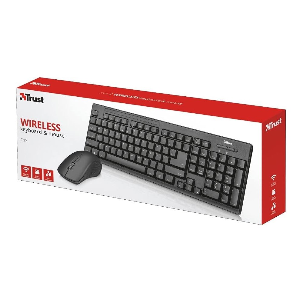 Trust 22022 ziva draadloos toetsenbord + muis, USB, zwart QWERTZ
