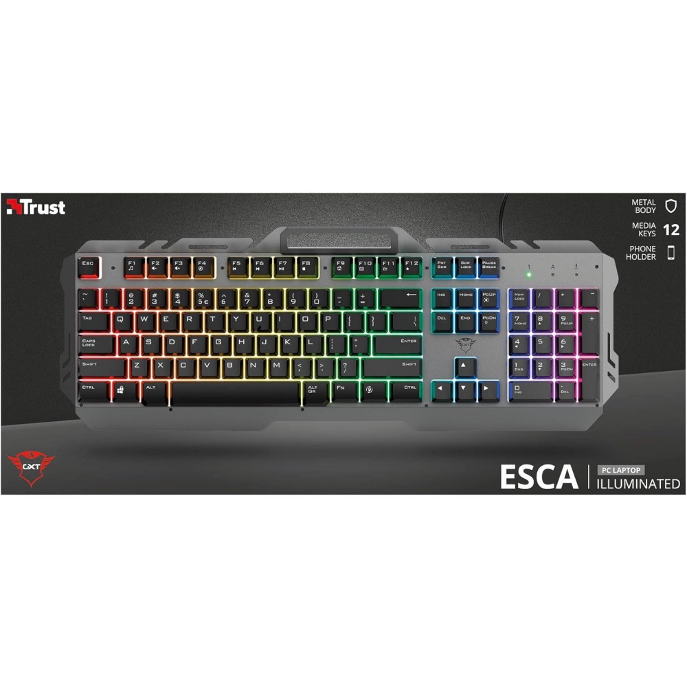Trust GXT 853 ESCA metalen Gaming Toetsenbord Verlicht QWERTZ HU