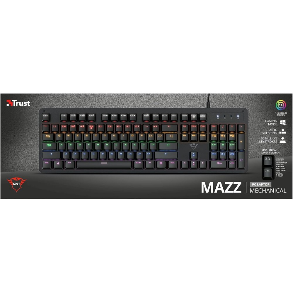 Trust GXT 863 MAZZ Gaming Toetsenbord Mechanisch AZERTY FR Verlicht Zwart Metallic