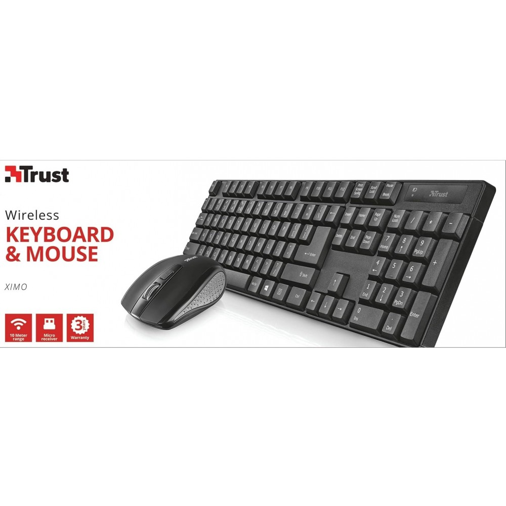 Trust  XIMO draadloos toetsenbord + muis, USB, zwart QWERTY ES
